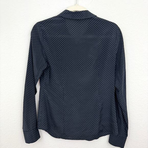 Ann Taylor Womens Button Front Shirt Size 4 Silk Blend Polka Dot Career Blue - Picture 3 of 7